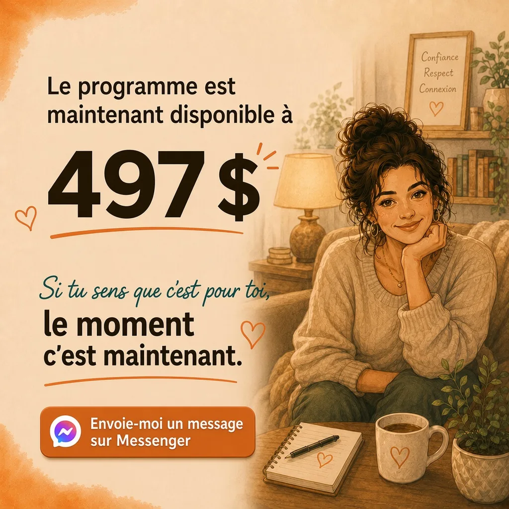 Pour célébrer le lancement, j'offre ce programme à 297 $ jusqu'à la mi-août seulement. Après ça, il reviendra à 497 $. Si tu sens que c'est pour toi, le moment c'est maintenant.